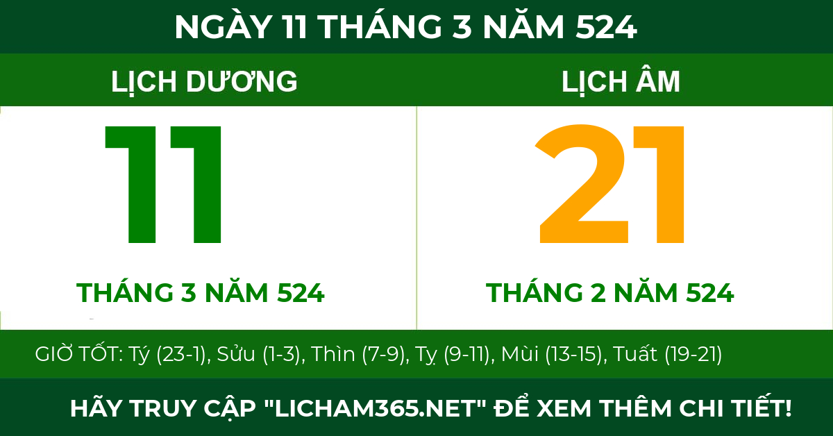 lịch âm ngày 11 tháng 3 năm 524