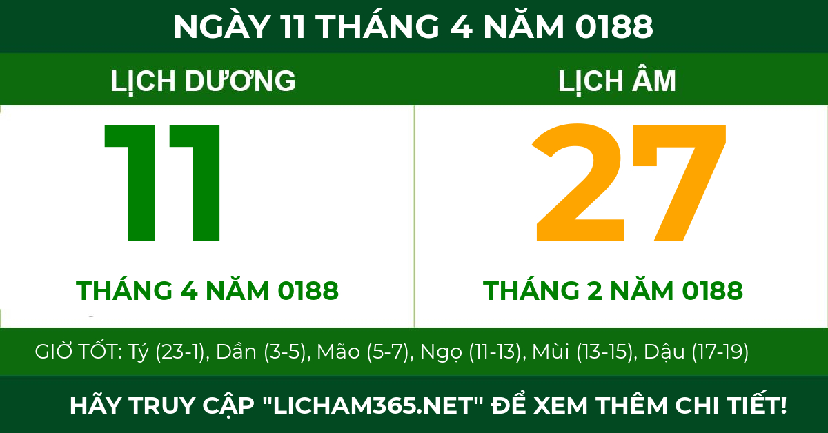 lịch âm ngày 11 tháng 4 năm 0188