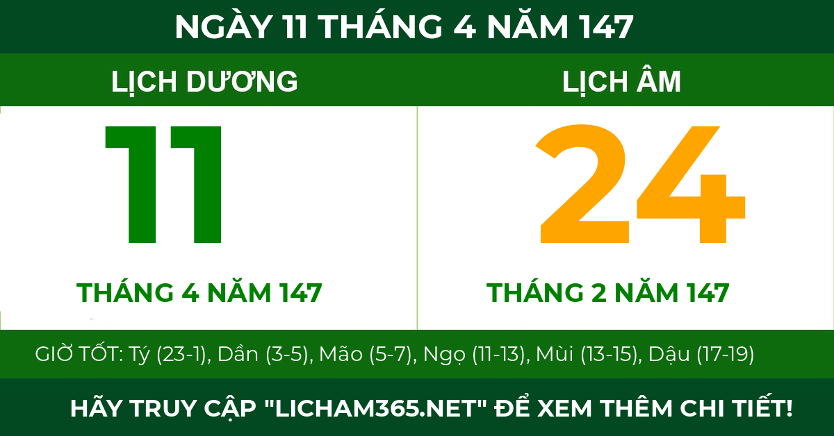 lịch âm ngày 11 tháng 4 năm 147