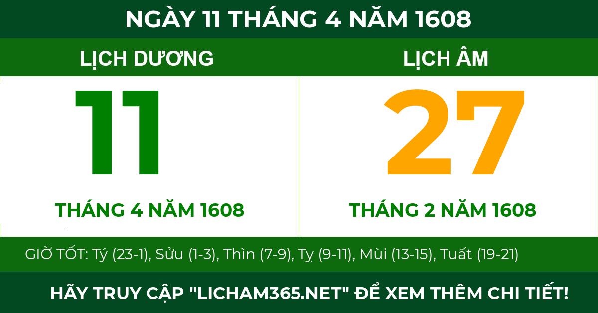 lịch âm ngày 11 tháng 4 năm 1608