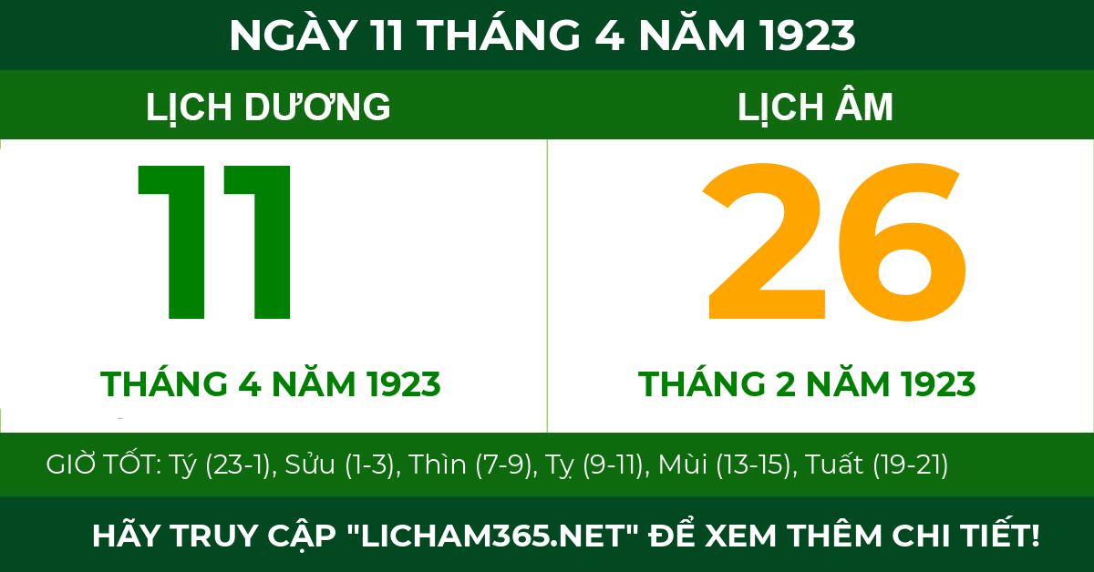 lịch âm ngày 11 tháng 4 năm 1923