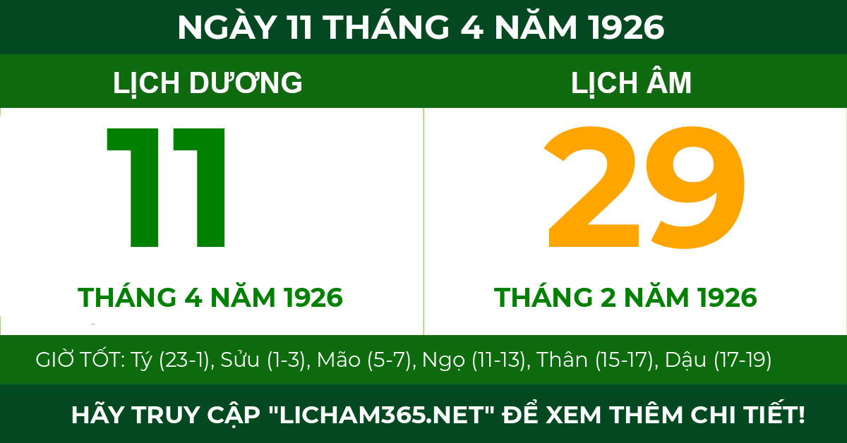 lịch âm ngày 11 tháng 4 năm 1926