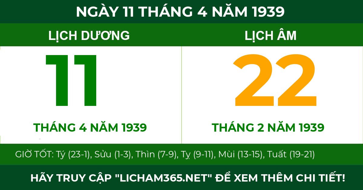 lịch âm ngày 11 tháng 4 năm 1939
