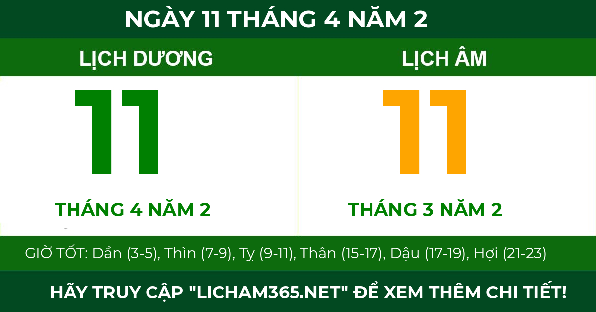 lịch âm ngày 11 tháng 4 năm 2