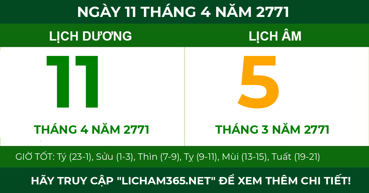 lịch âm ngày 11 tháng 4 năm 2771