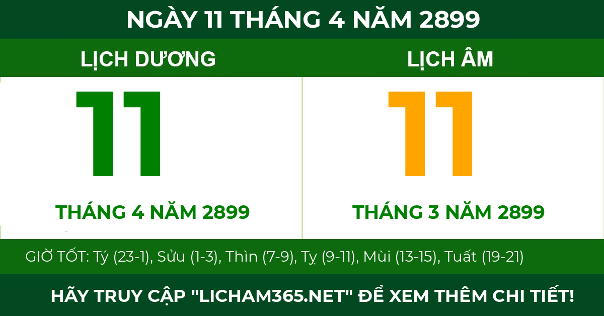lịch âm ngày 11 tháng 4 năm 2899