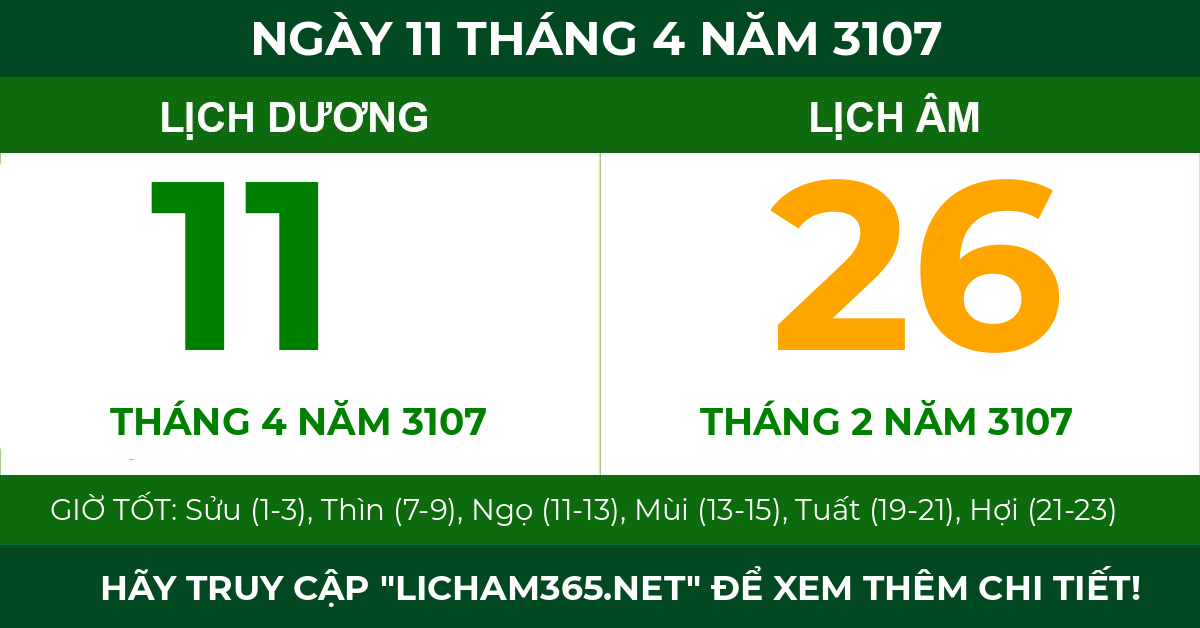 lịch âm ngày 11 tháng 4 năm 3107