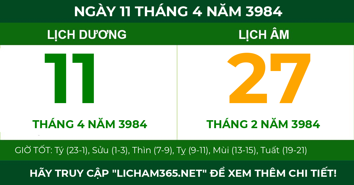 lịch âm ngày 11 tháng 4 năm 3984