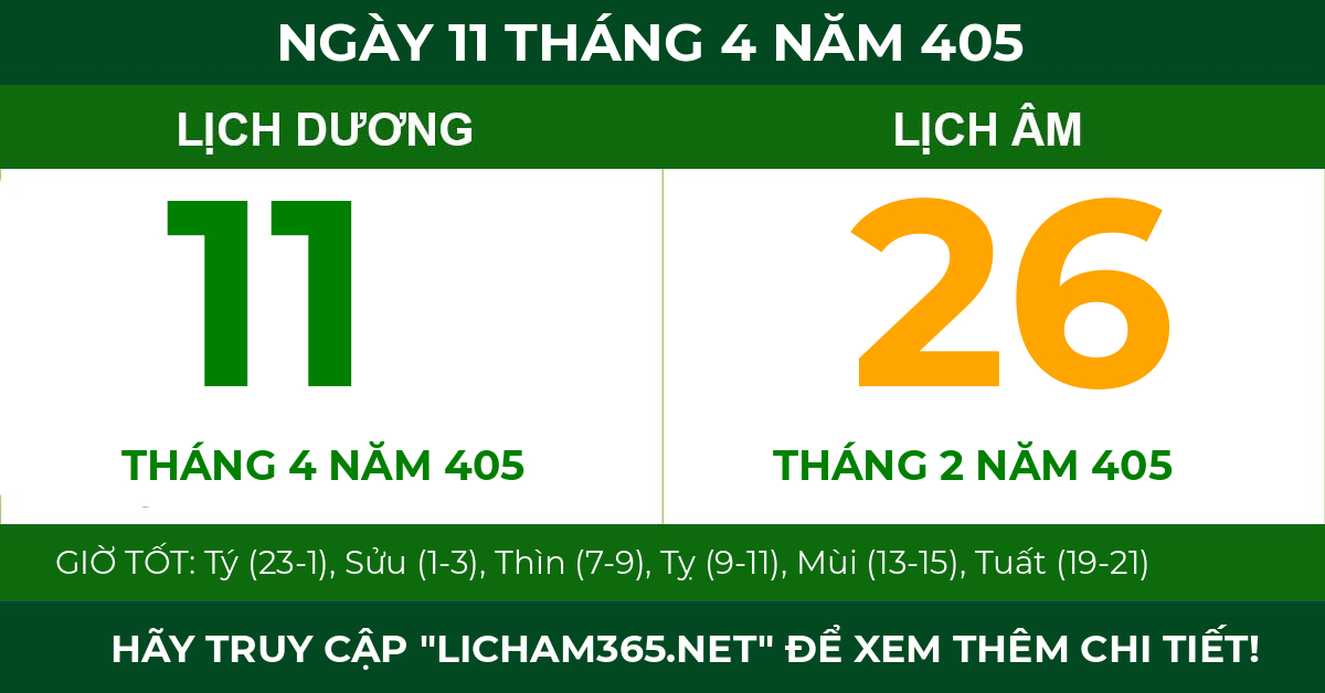lịch âm ngày 11 tháng 4 năm 405