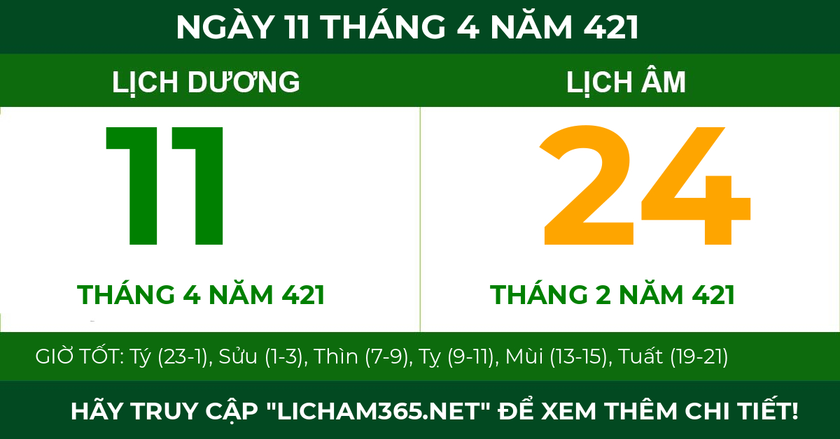 lịch âm ngày 11 tháng 4 năm 421
