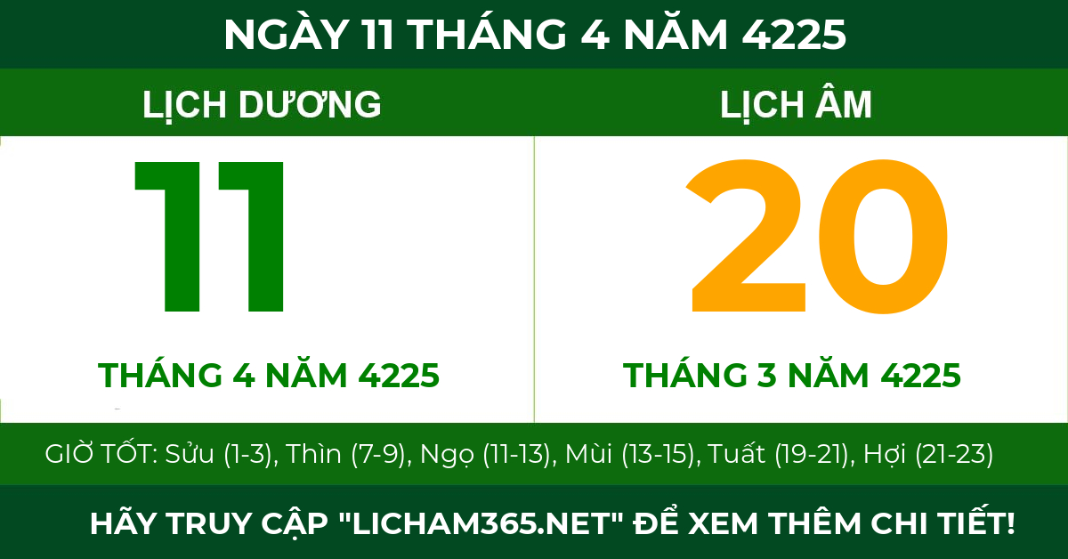 lịch âm ngày 11 tháng 4 năm 4225
