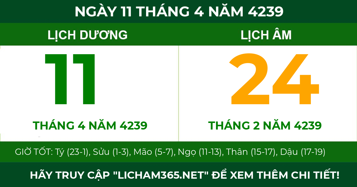 lịch âm ngày 11 tháng 4 năm 4239