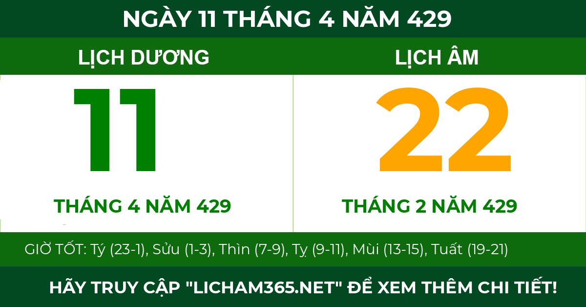 lịch âm ngày 11 tháng 4 năm 429