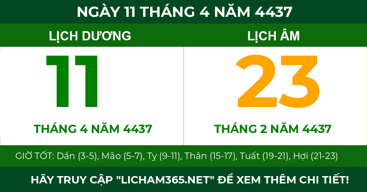 lịch âm ngày 11 tháng 4 năm 4437