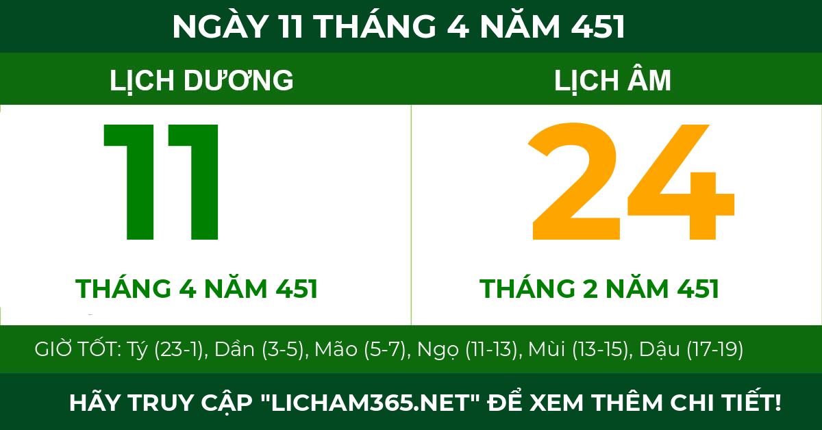 lịch âm ngày 11 tháng 4 năm 451