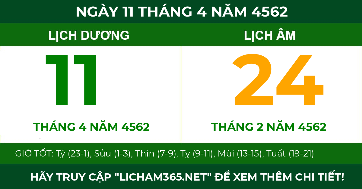 lịch âm ngày 11 tháng 4 năm 4562
