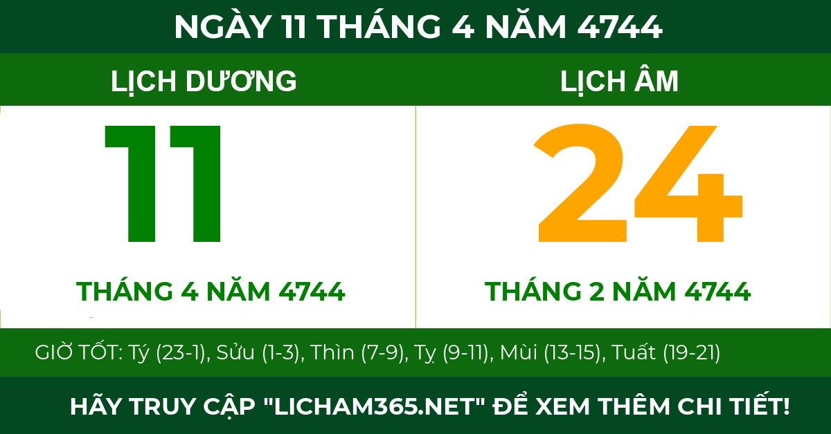 lịch âm ngày 11 tháng 4 năm 4744