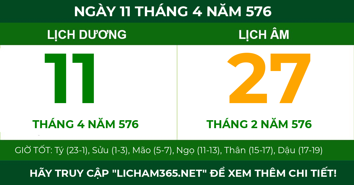 lịch âm ngày 11 tháng 4 năm 576