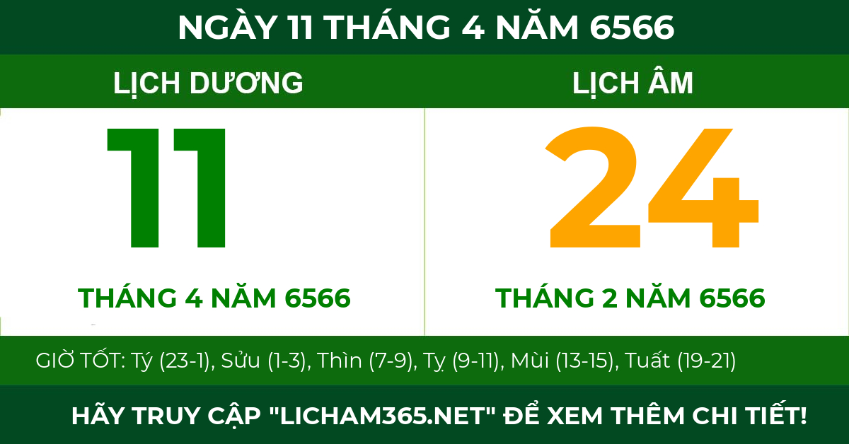 lịch âm ngày 11 tháng 4 năm 6566