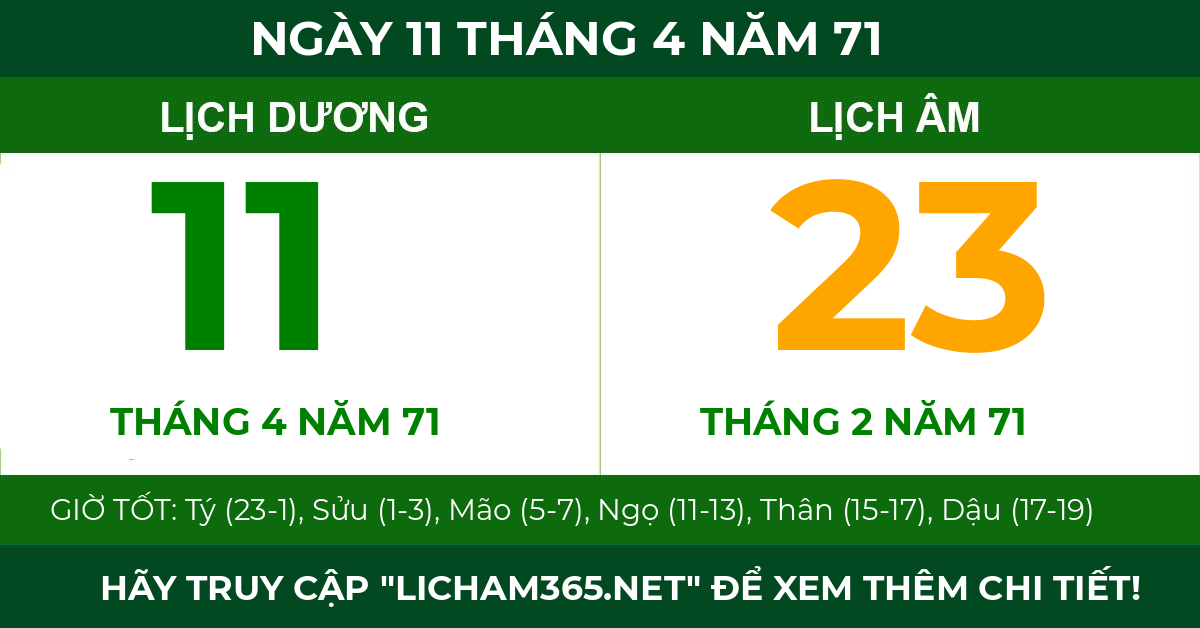 lịch âm ngày 11 tháng 4 năm 71