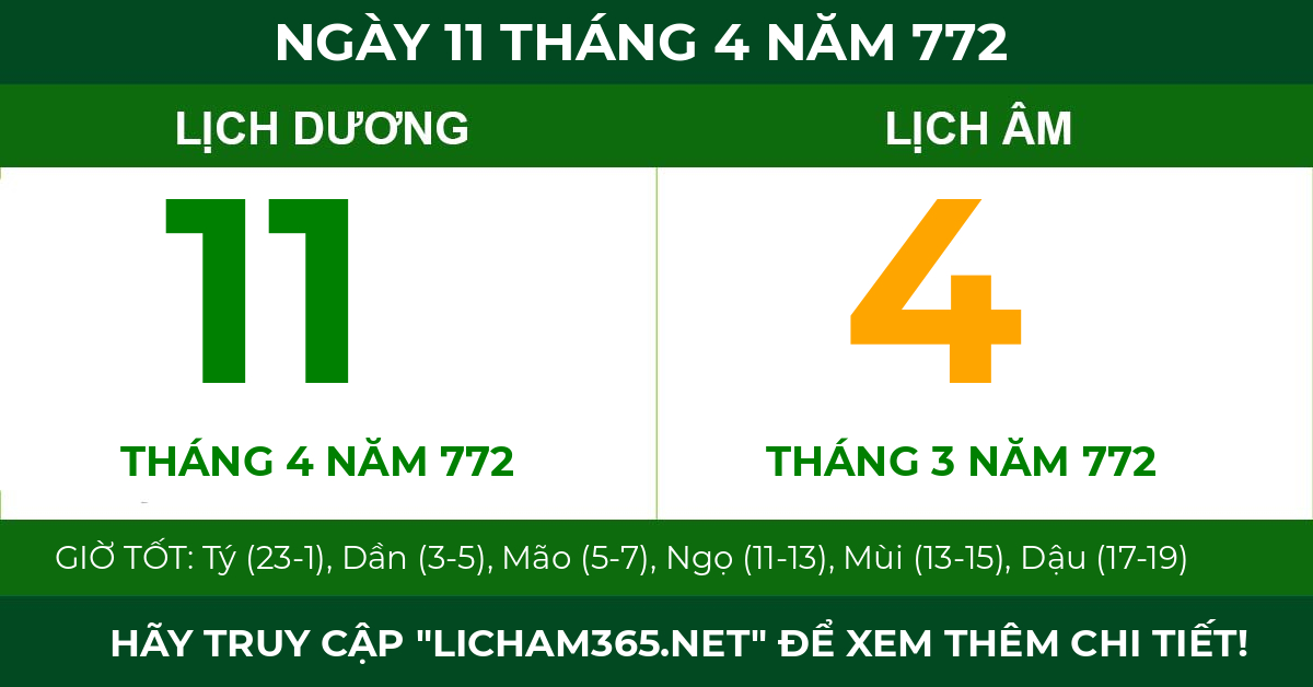 lịch âm ngày 11 tháng 4 năm 772
