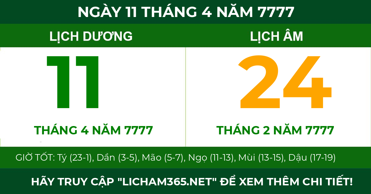 lịch âm ngày 11 tháng 4 năm 7777