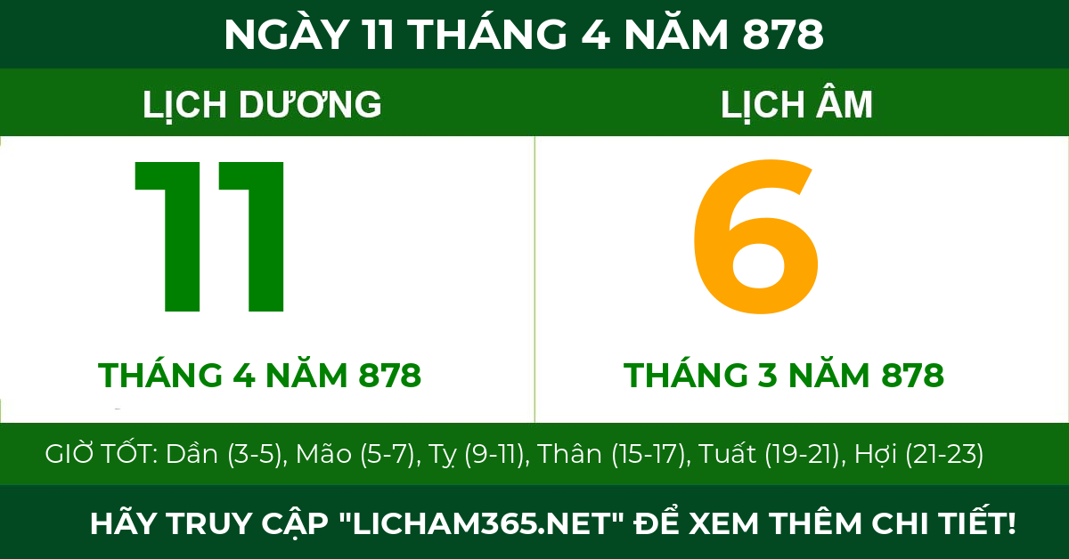lịch âm ngày 11 tháng 4 năm 878