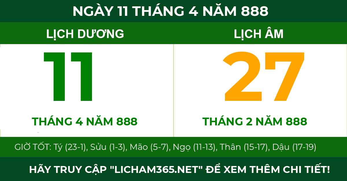 lịch âm ngày 11 tháng 4 năm 888