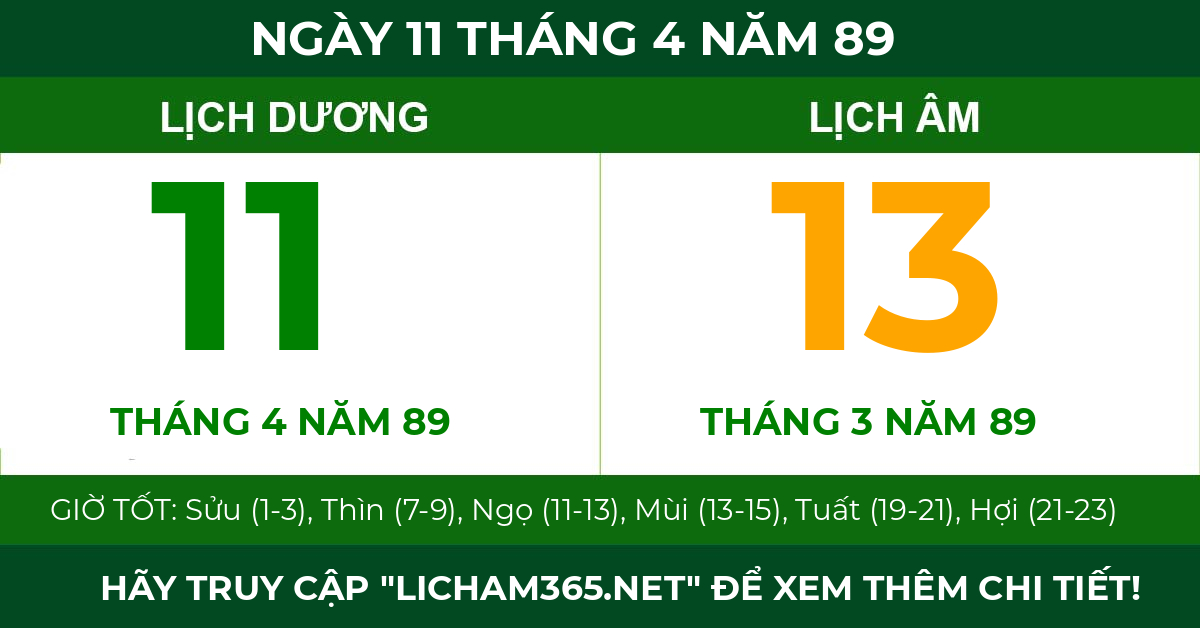 lịch âm ngày 11 tháng 4 năm 89