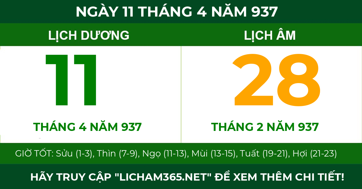 lịch âm ngày 11 tháng 4 năm 937