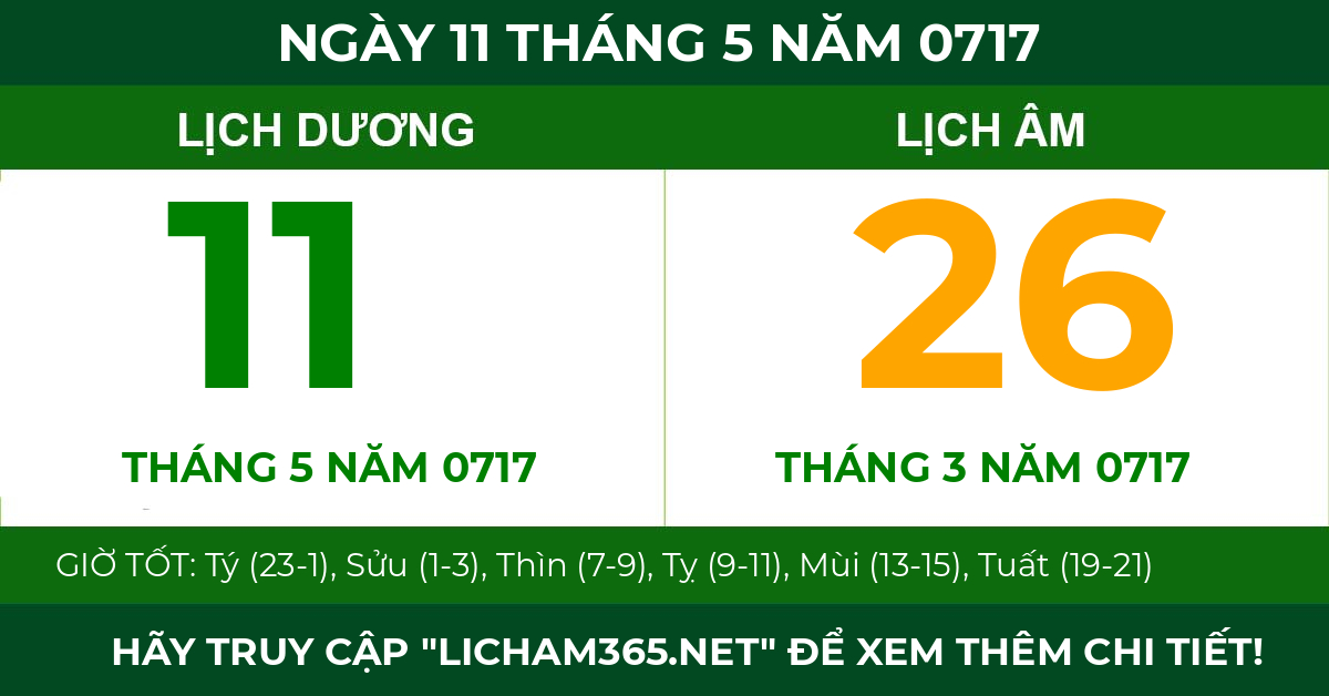 lịch âm ngày 11 tháng 5 năm 0717