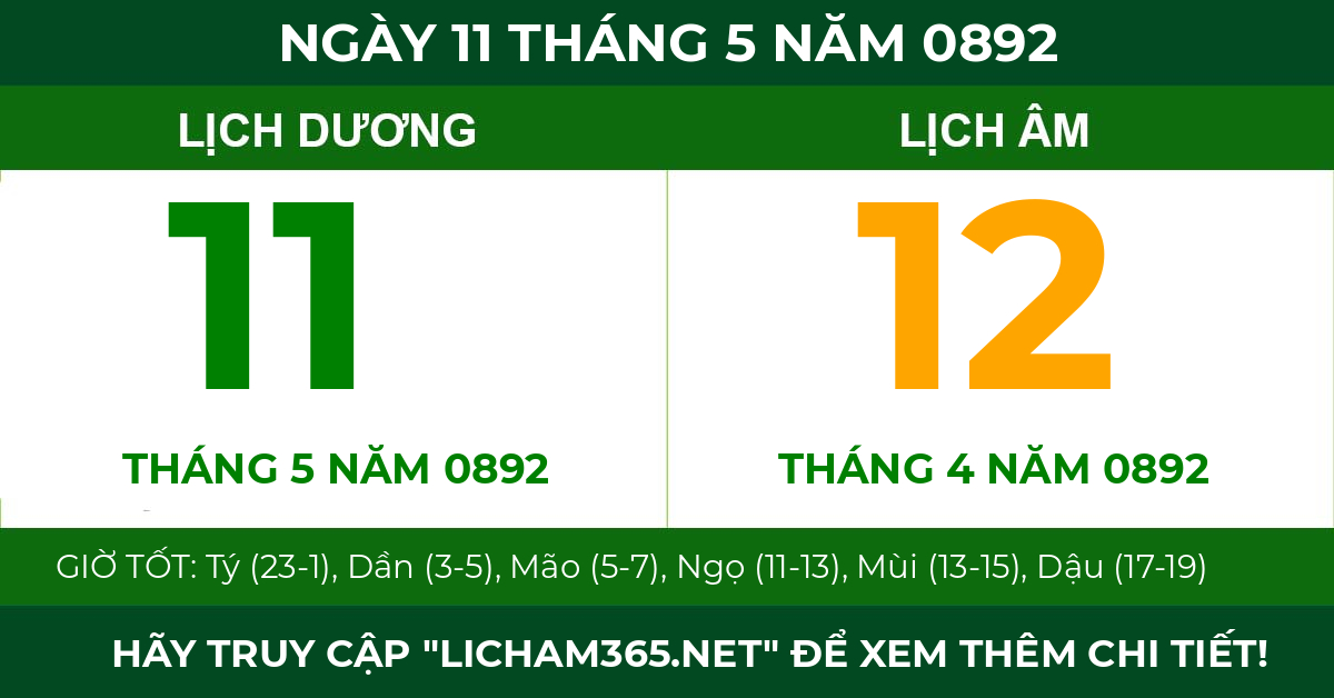 lịch âm ngày 11 tháng 5 năm 0892