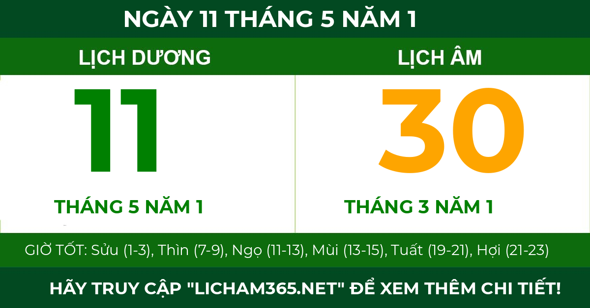 lịch âm ngày 11 tháng 5 năm 1
