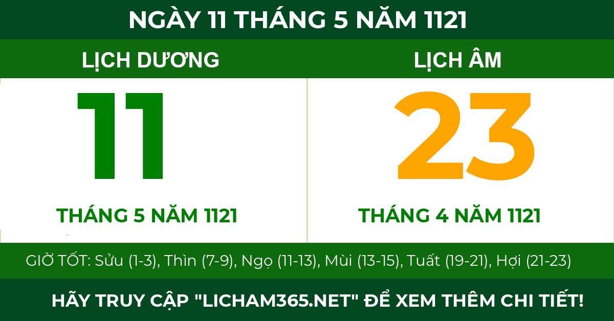 lịch âm ngày 11 tháng 5 năm 1121