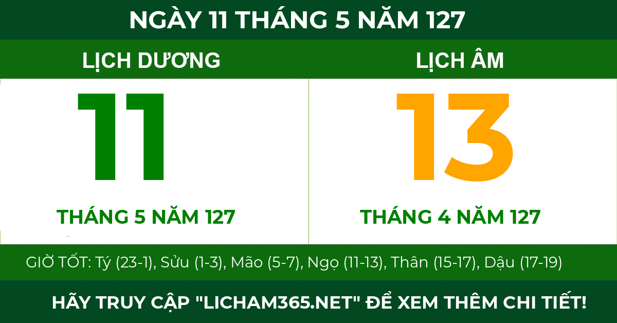 lịch âm ngày 11 tháng 5 năm 127