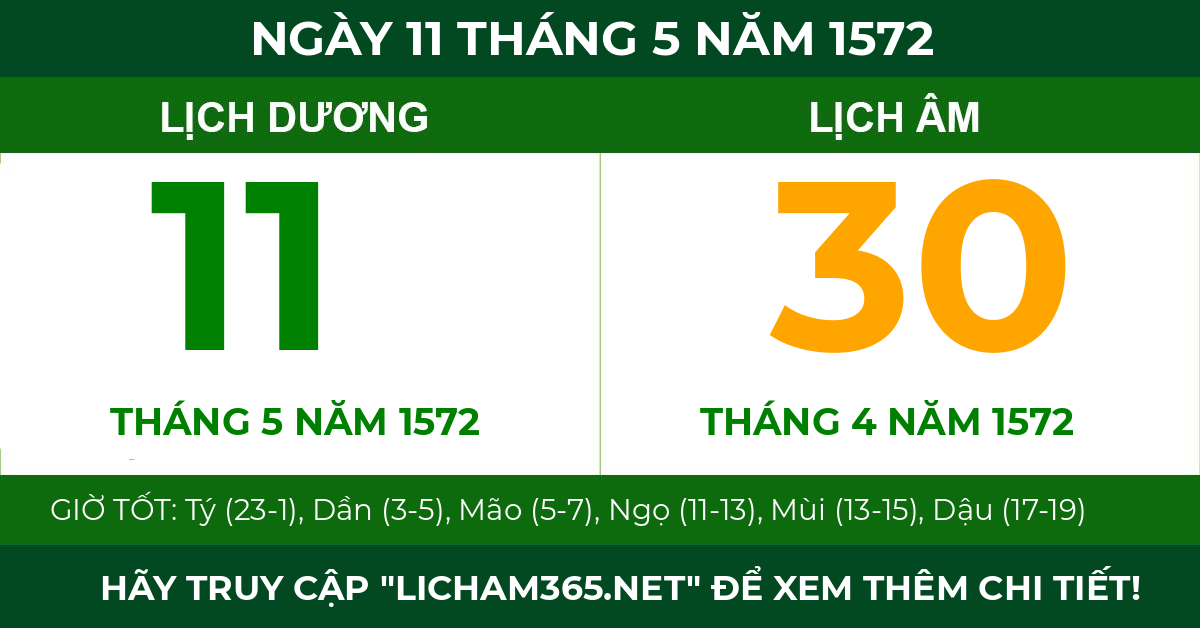 lịch âm ngày 11 tháng 5 năm 1572