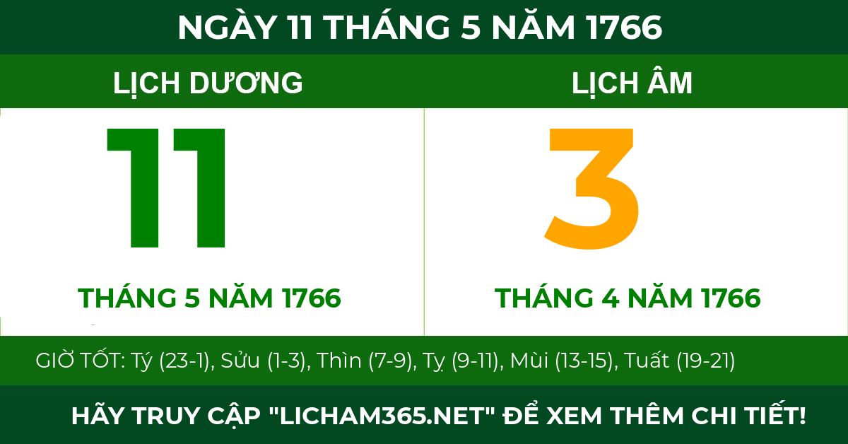 lịch âm ngày 11 tháng 5 năm 1766