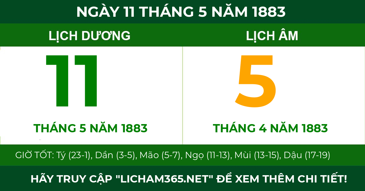 lịch âm ngày 11 tháng 5 năm 1883