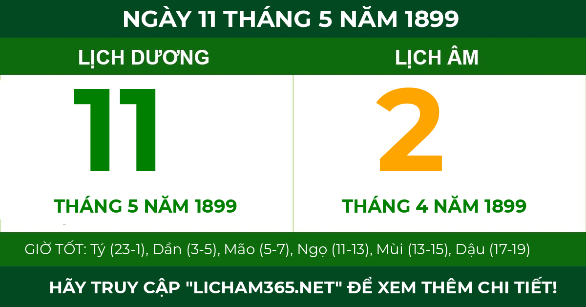 lịch âm ngày 11 tháng 5 năm 1899
