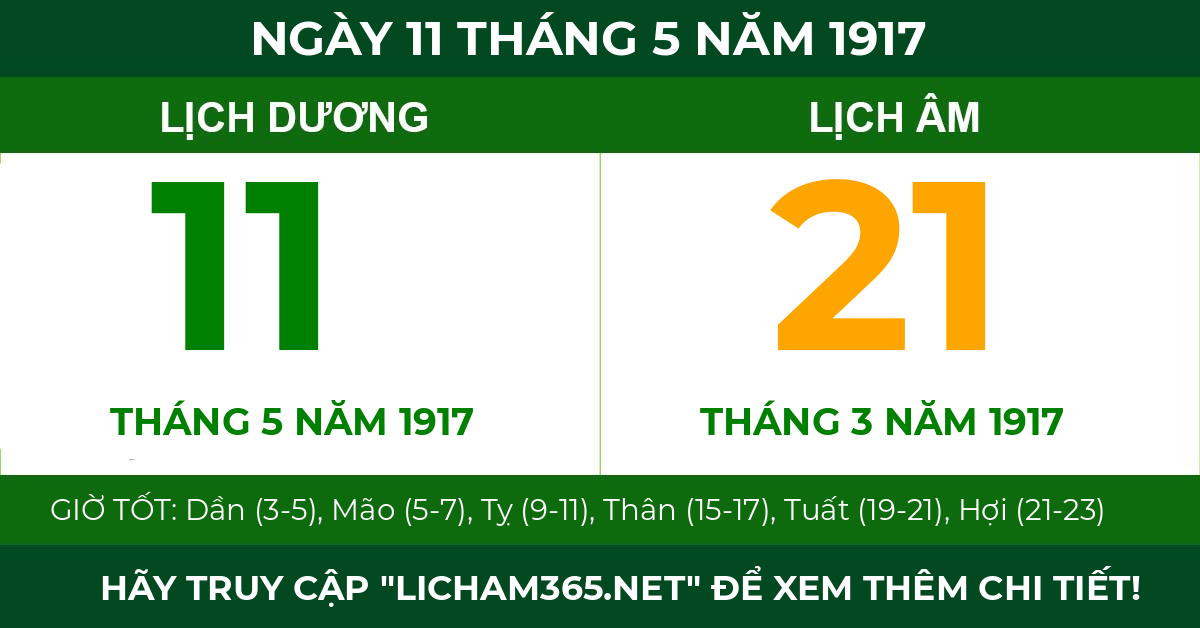 lịch âm ngày 11 tháng 5 năm 1917