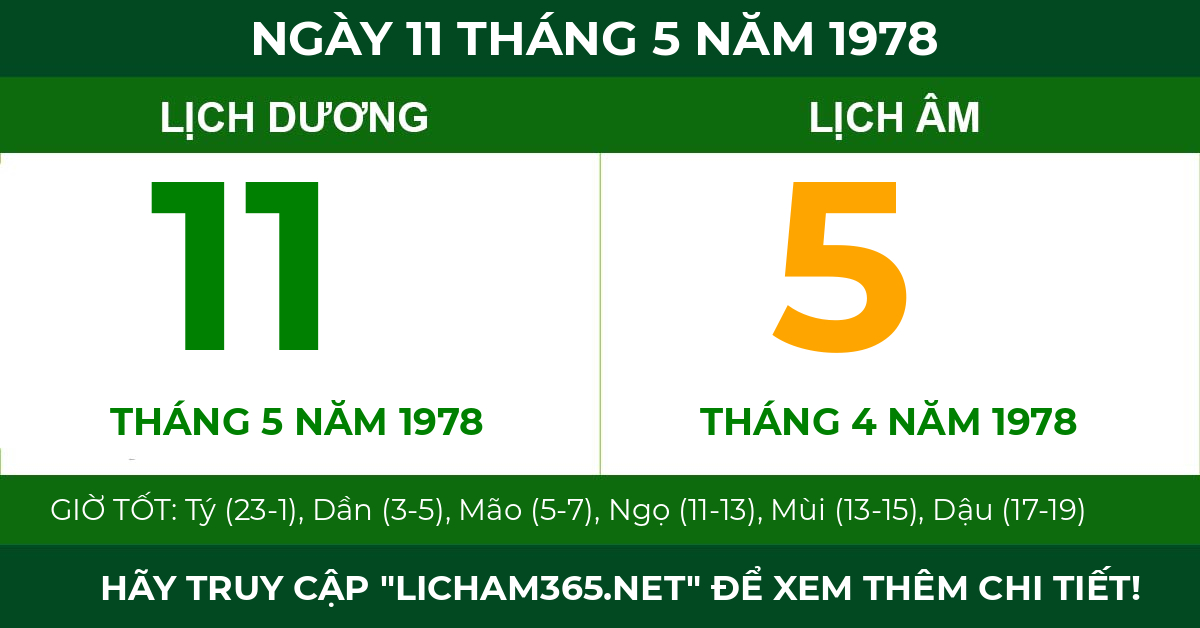 lịch âm ngày 11 tháng 5 năm 1978