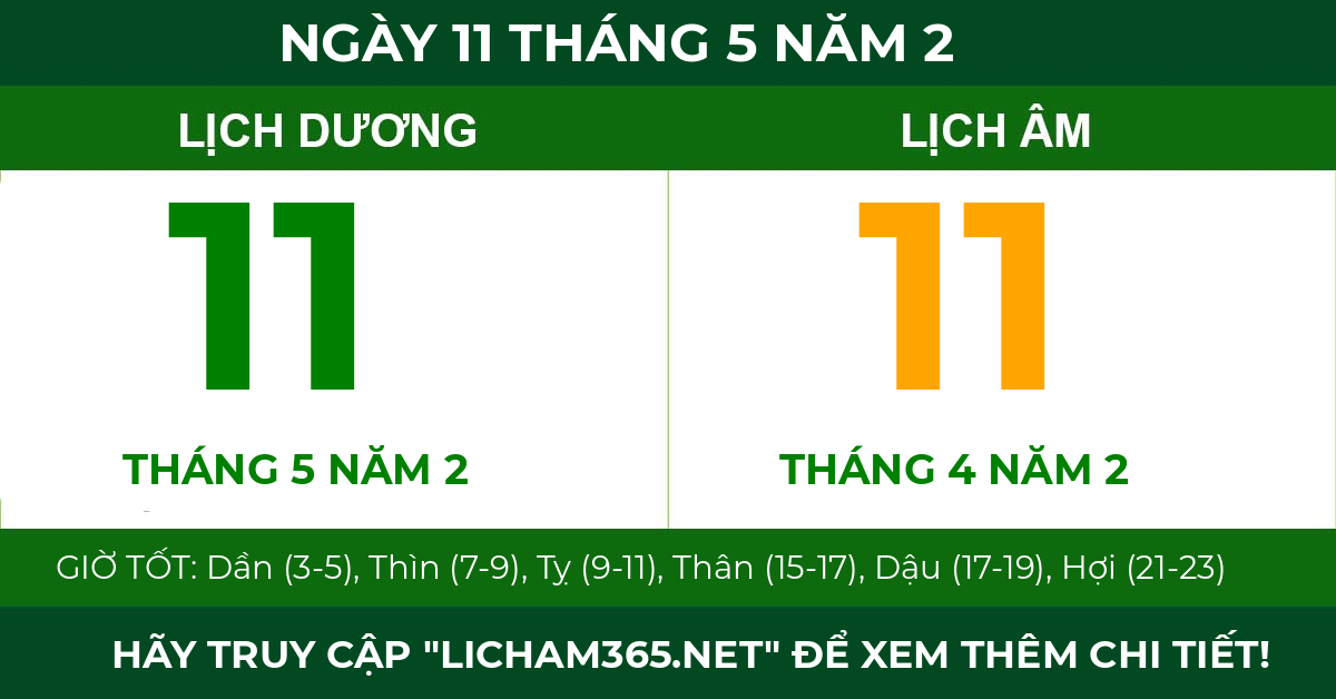 lịch âm ngày 11 tháng 5 năm 2