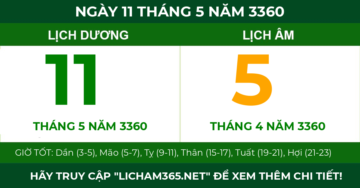lịch âm ngày 11 tháng 5 năm 3360