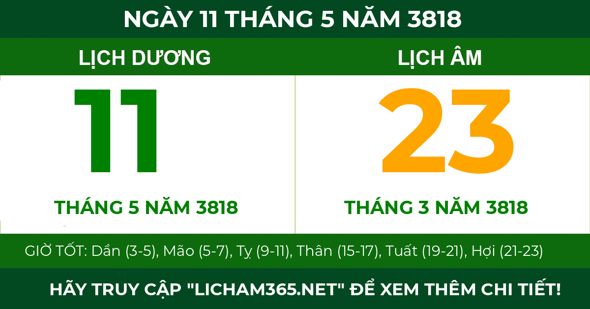 lịch âm ngày 11 tháng 5 năm 3818