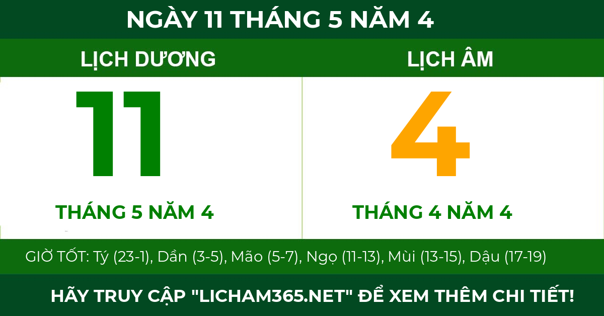 lịch âm ngày 11 tháng 5 năm 4