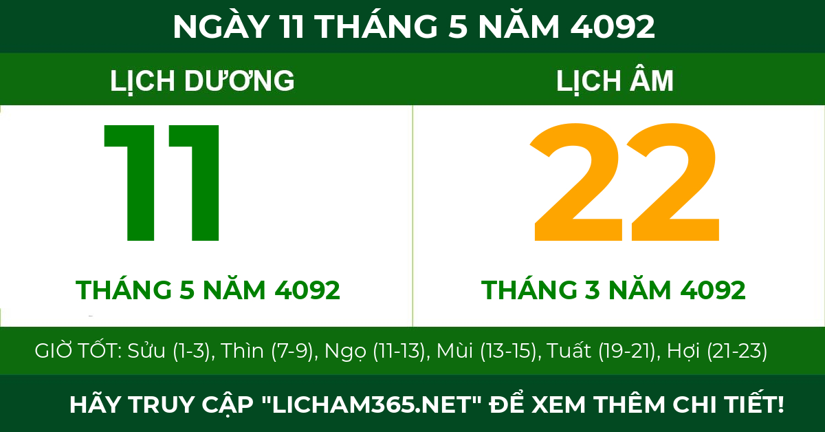 lịch âm ngày 11 tháng 5 năm 4092