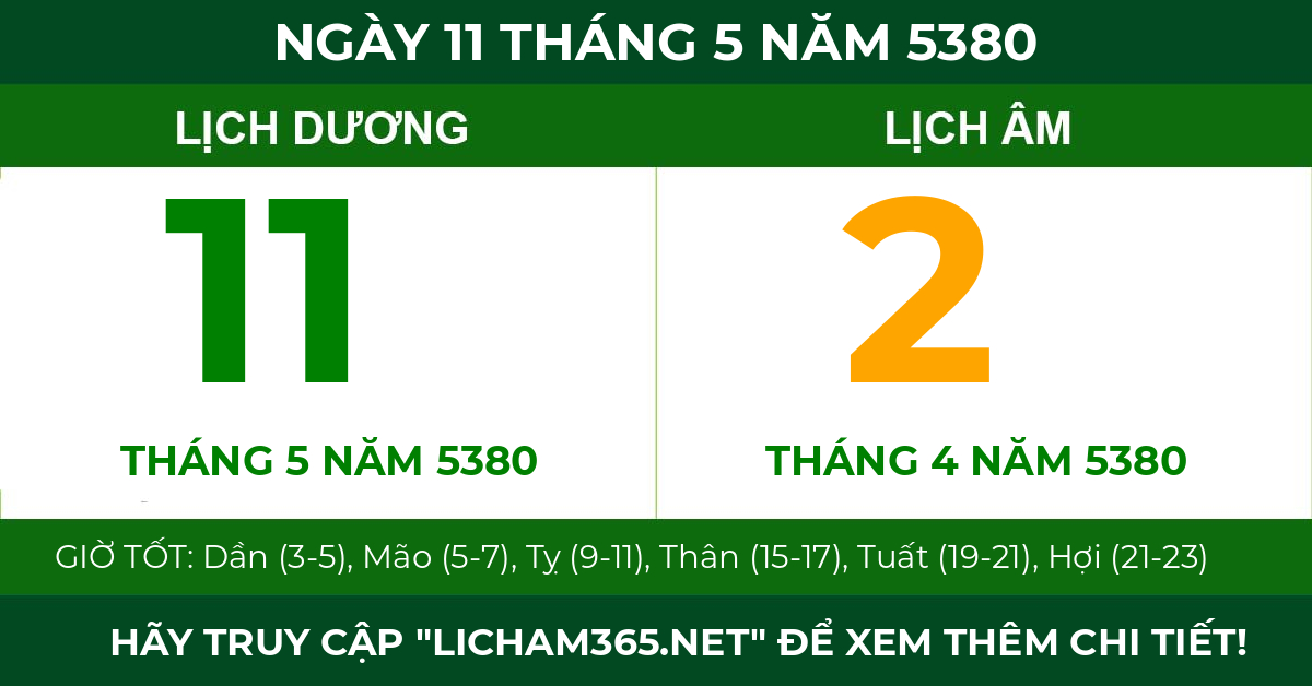 lịch âm ngày 11 tháng 5 năm 5380