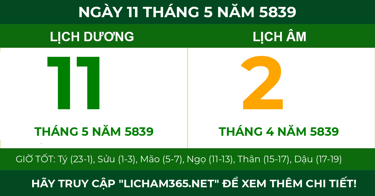 lịch âm ngày 11 tháng 5 năm 5839