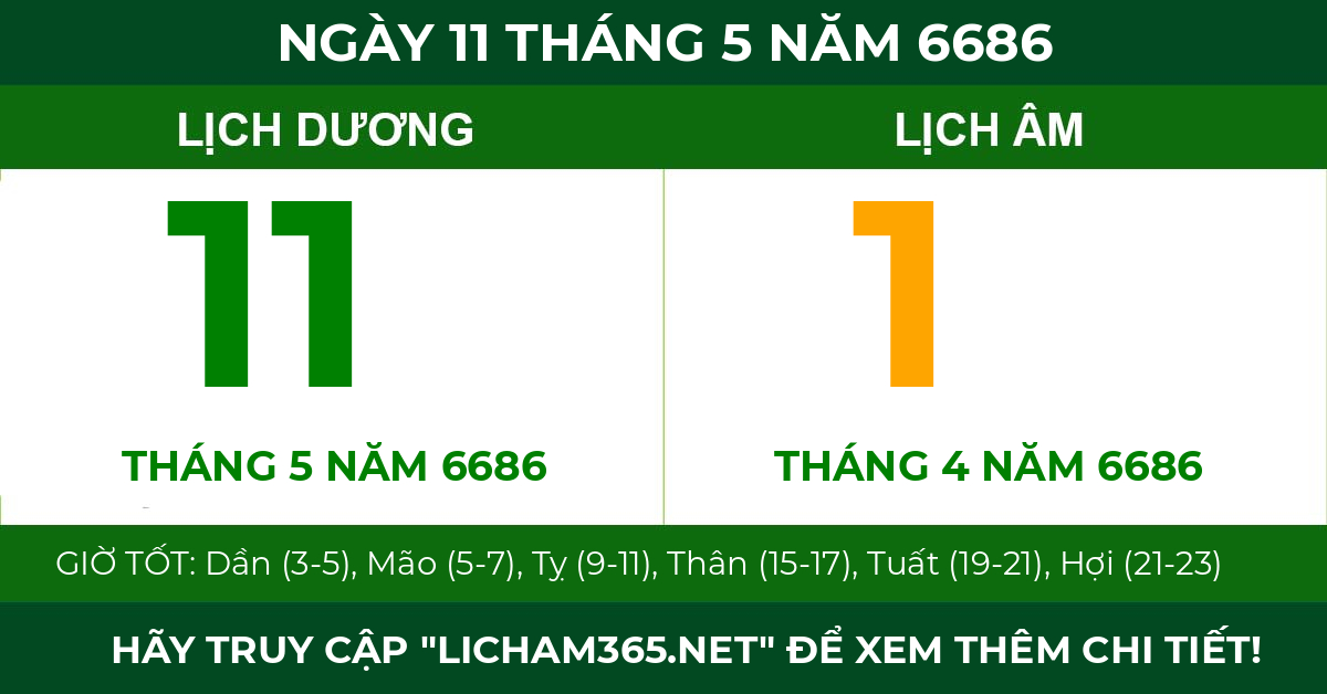 lịch âm ngày 11 tháng 5 năm 6686