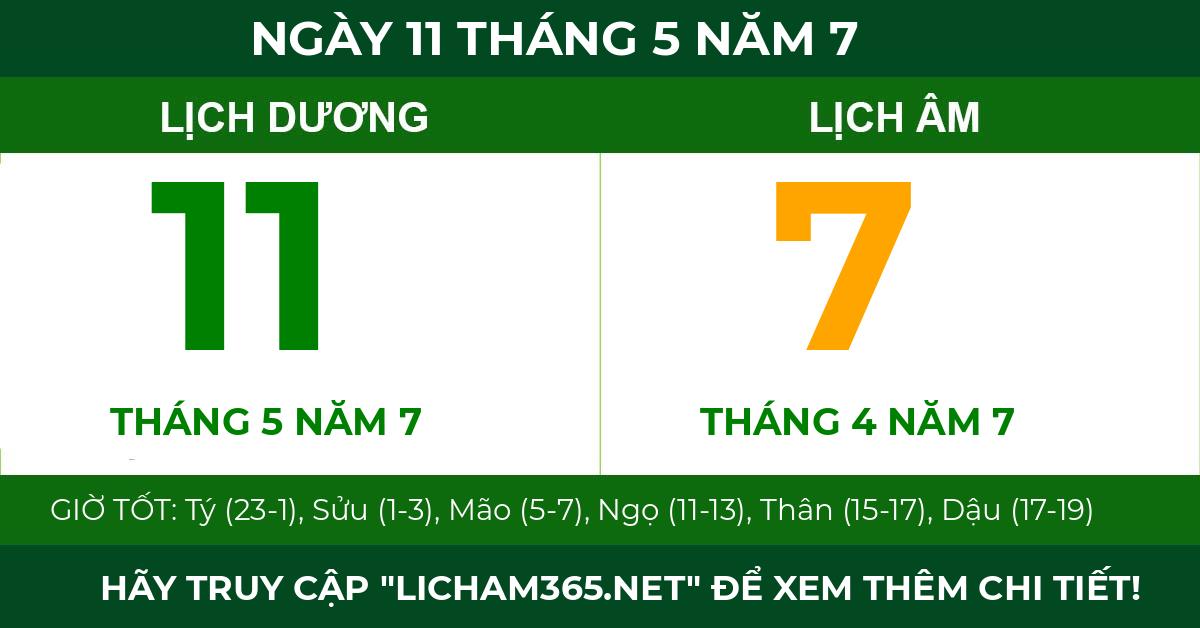 lịch âm ngày 11 tháng 5 năm 7